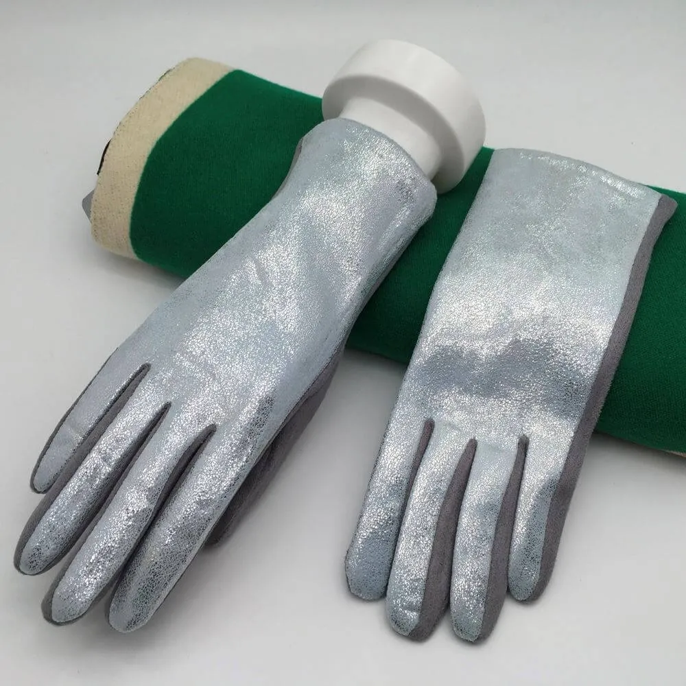 Metallic Faux Suede Gloves - Image 2