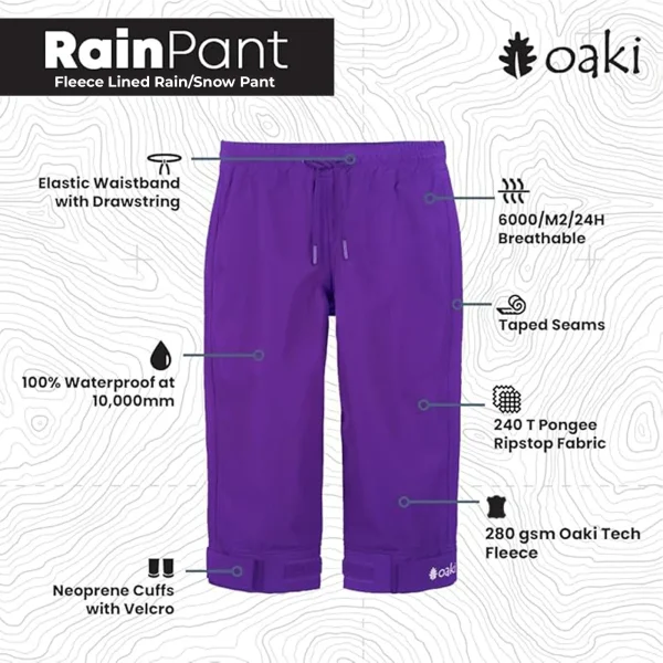 Adult Fleece-lined Rain/Snow Pants, Purple - Image 2