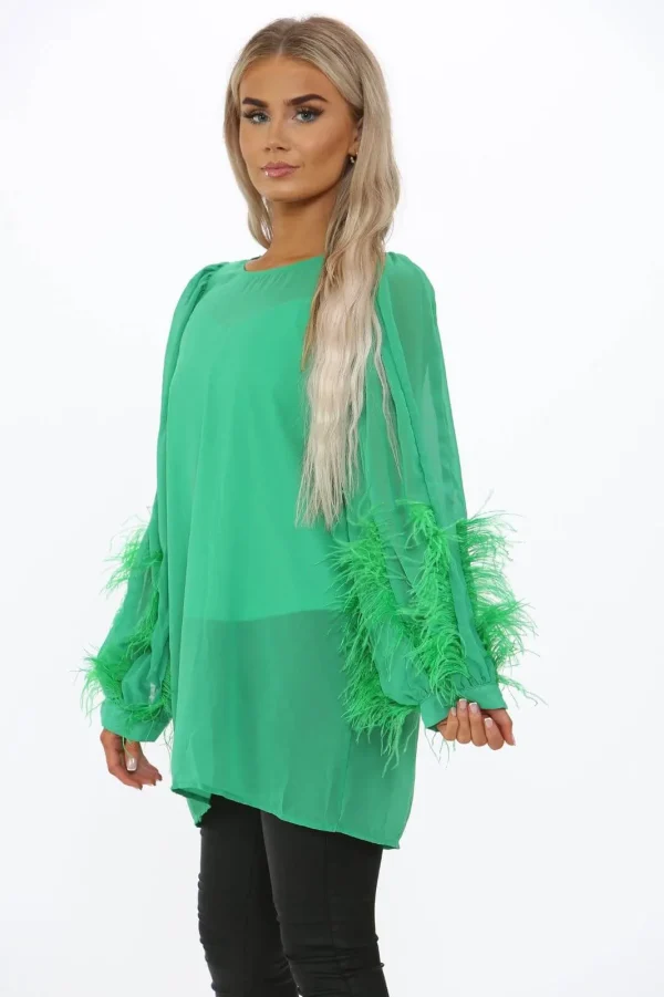 Ladies Feather Detail Chiffon Blouse - Image 4