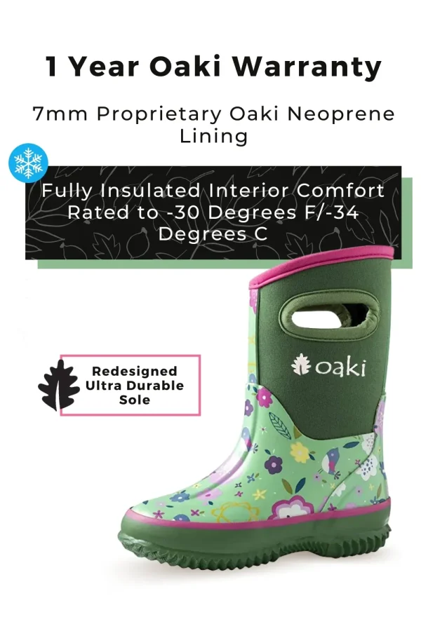 Green Floral Neoprene Rain/Snow Boots - Image 5