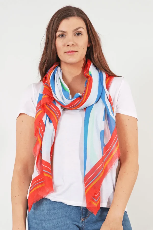 Blue Zebra Print Scarf With Colourblock Border - Image 2