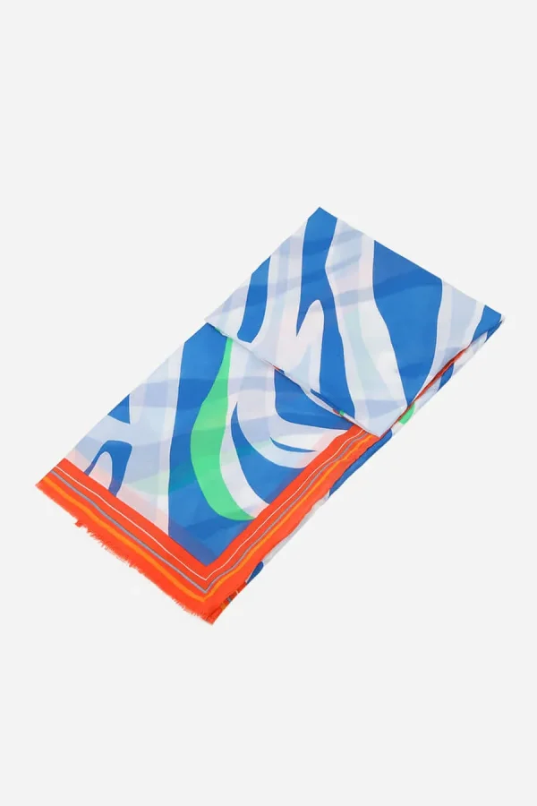 Blue Zebra Print Scarf With Colourblock Border - Image 3