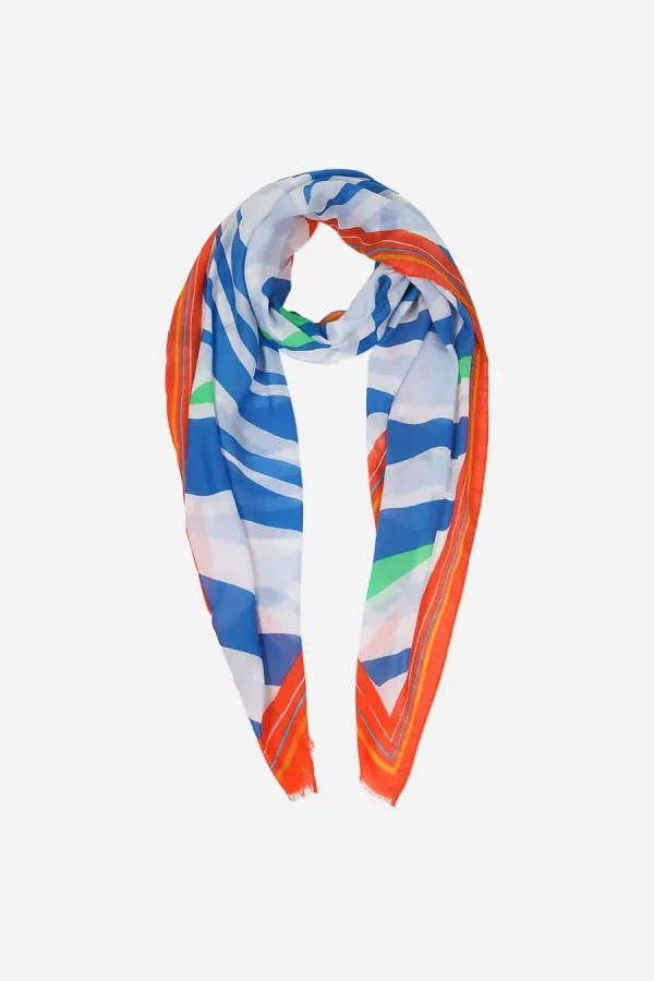 Blue Zebra Print Scarf With Colourblock Border - Image 4