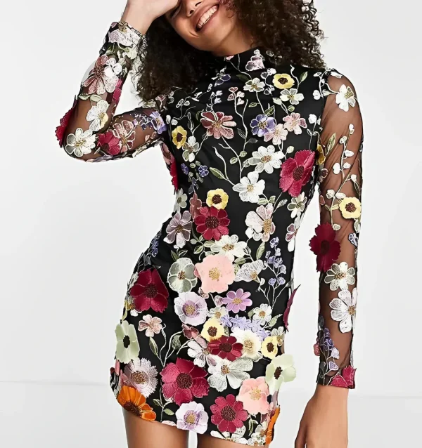 Alondra - geborduurde bloemen mini jurk - Image 2