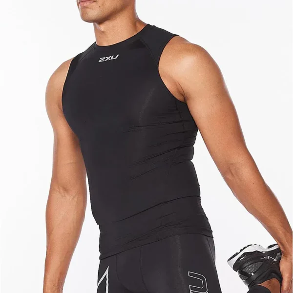 2XU Men Core Compression Sleeveless - Black / Silver - Image 4