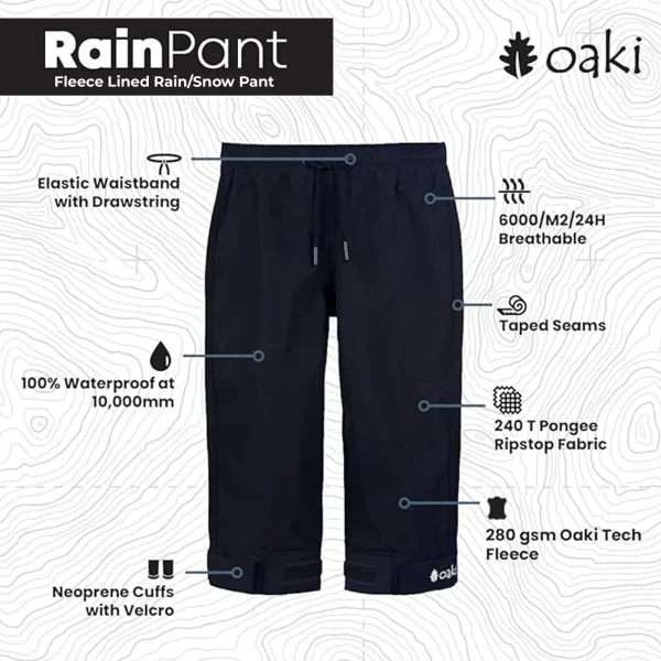 Children's Fleece-lined Rain/Snow Pants, Black - Image 3