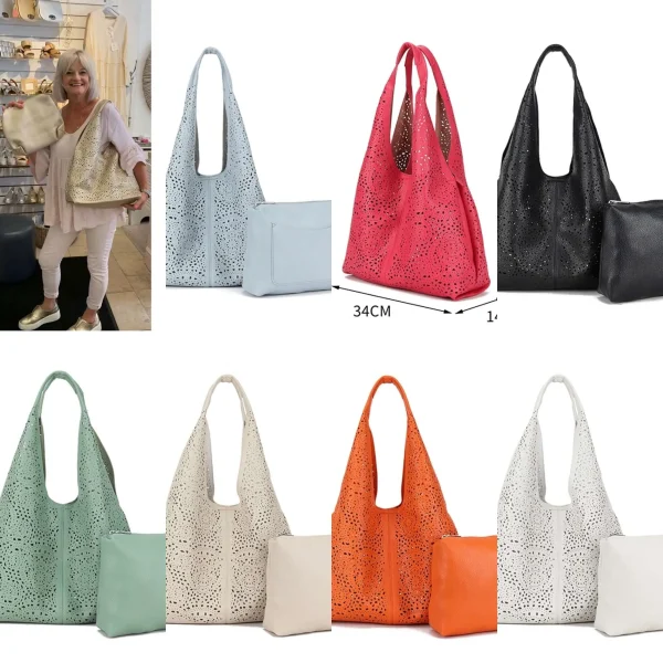 Ladies Perforated Slouchy Shoulder Bag