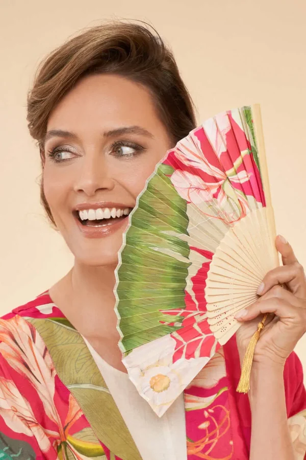 Powder Design Satin Fan Delicate Tropical in Dark Rose - Image 2