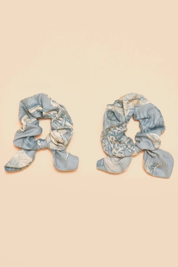 Powder Design Toile Scrunchies (Pack of 2) - Denim