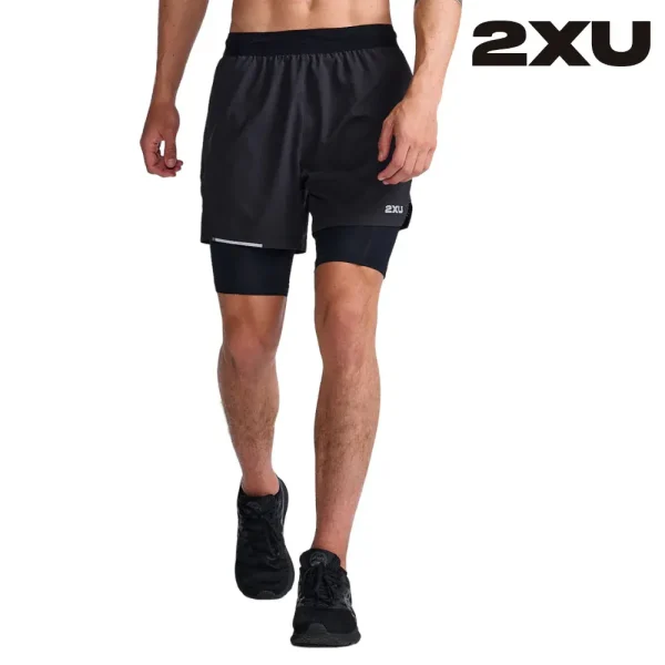2XU Men Aero 2-In-1 5 Inch Shorts - Black / Silver Reflective
