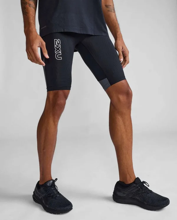 2XU Men Light Speed React Compression Shorts - Black / White Reflective - Image 2