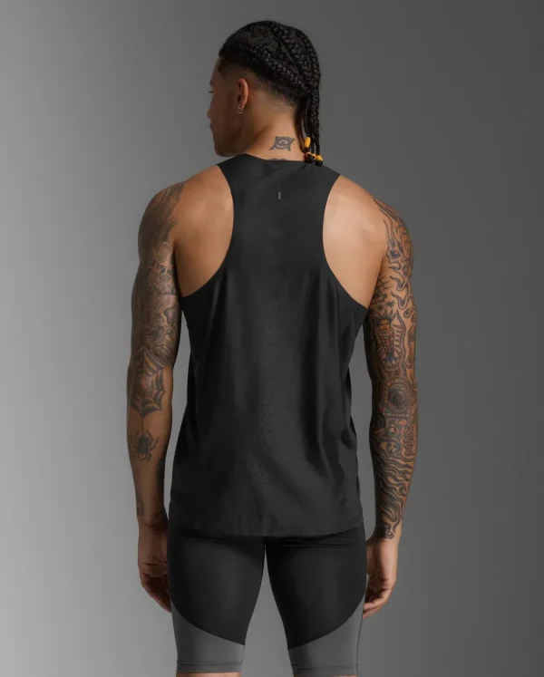 2XU Men Light Speed React Singlet - Black / Black Reflective - Image 2