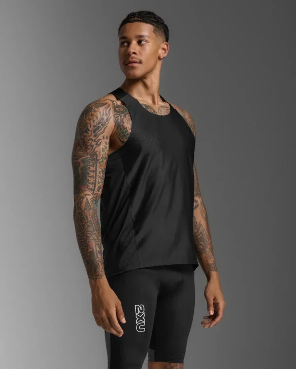 2XU Men Light Speed React Singlet - Black / Black Reflective - Image 3