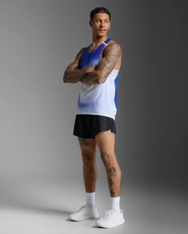 2XU Men Light Speed React Singlet - Glass Gradient Surf / White RFL - Image 3