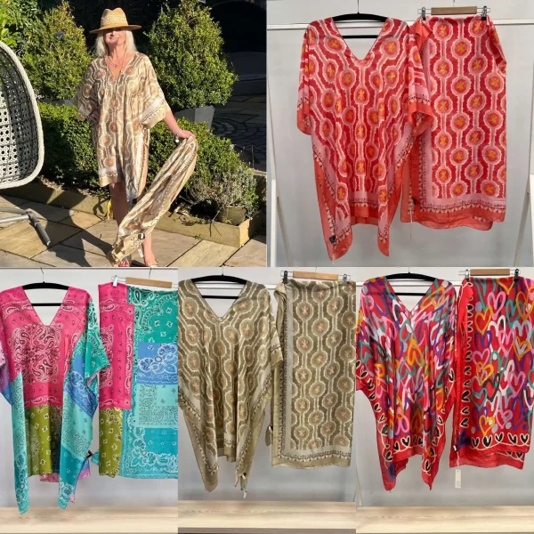 Ladies Geometric Kaftan & Scarf/Sarong Combo