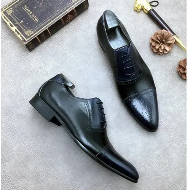 Brogue Men Two Tone Oxford Shoes Spectator Shoes, Pointed Toe Shoes - Image 2