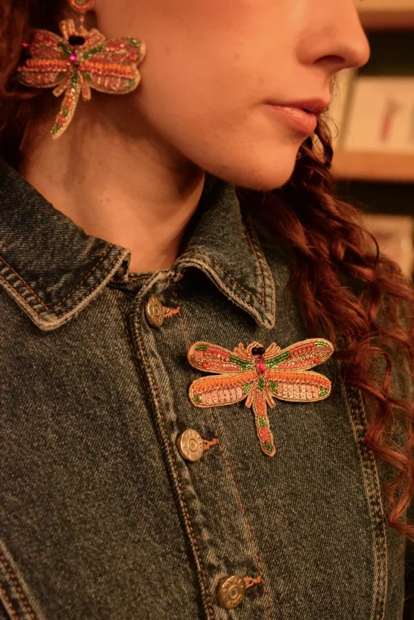 Beaded Pink Dragonfly Brooch - Image 2