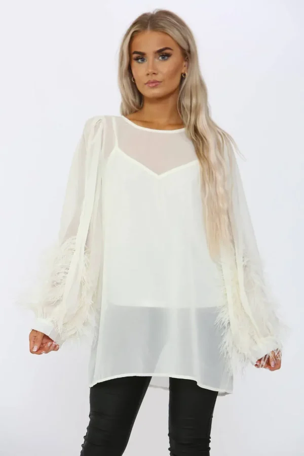 Ladies Feather Detail Chiffon Blouse - Image 3