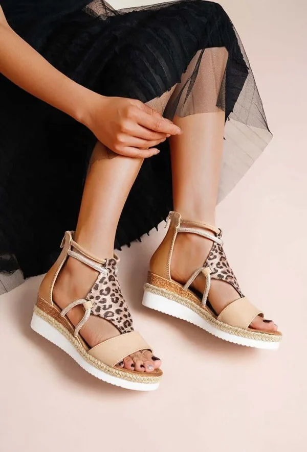 Ladies Leopard Detail Wedge Sandals