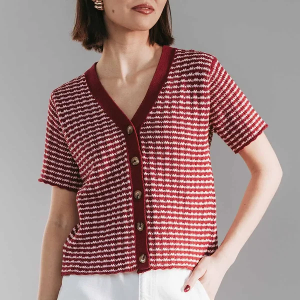 The Beach House Cardigan Cherry Stripe