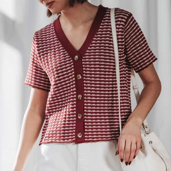The Beach House Cardigan Cherry Stripe - Image 4