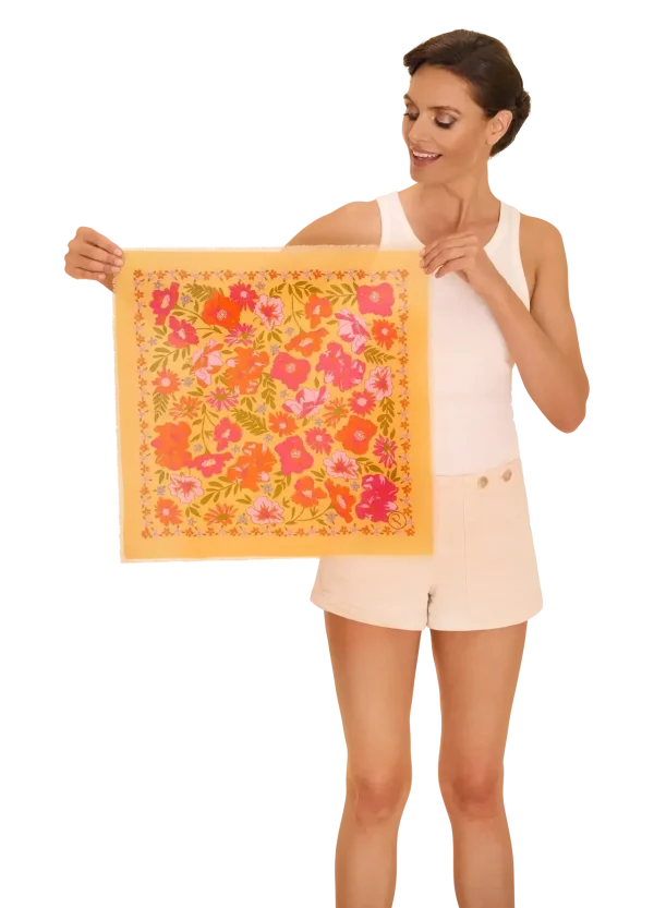 Powder Designs Cotton Bandana - Sketched Florals - Mustard