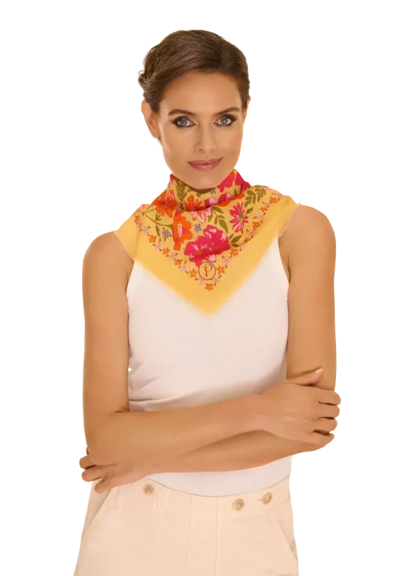 Powder Designs Cotton Bandana - Sketched Florals - Mustard - Image 3