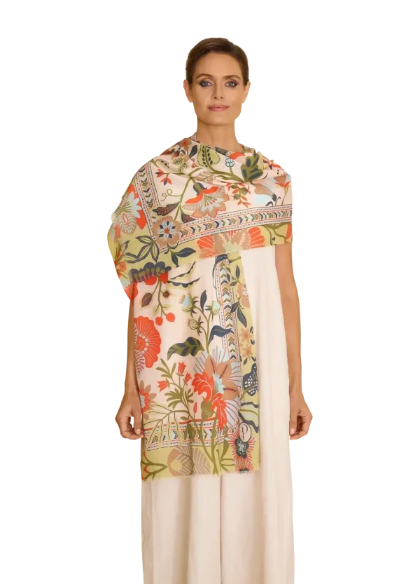 Powder Designs Cotton Scarf - Folky Floral - Coconut