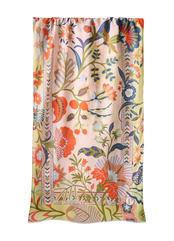 Powder Designs Cotton Scarf - Folky Floral - Coconut - Image 3