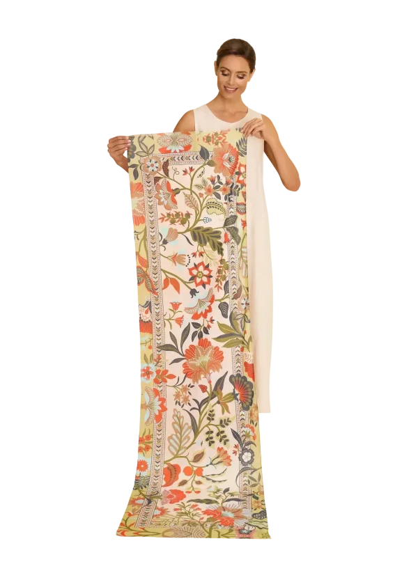 Powder Designs Cotton Scarf - Folky Floral - Coconut - Image 4
