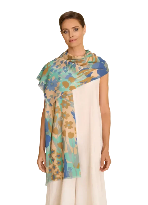 Powder Designs Cotton Scarf - Springtime Floral-Denim - Image 4