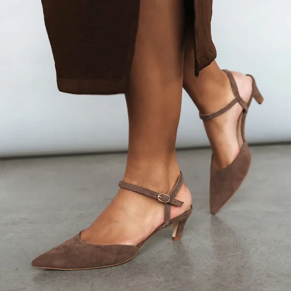 The Claire Kitten Heel Ash Brown Suede - Image 2