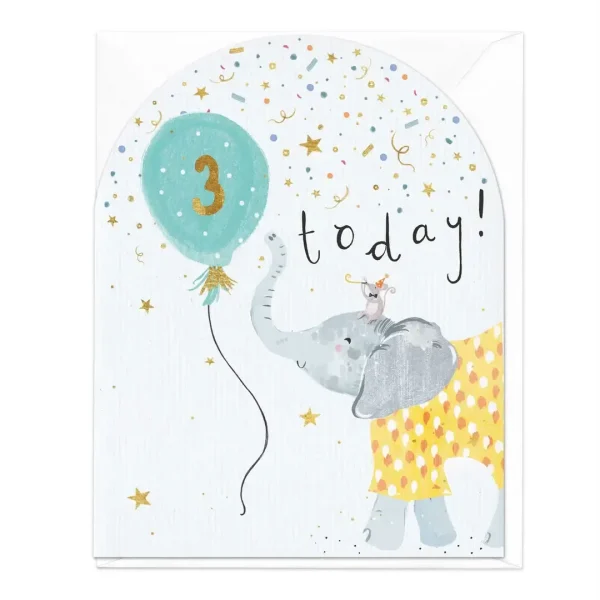 3 Today Elephant Birthday Card