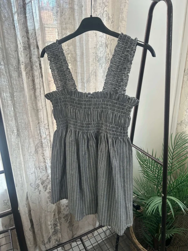 Stripe Shirred Peplum Detail Top - Image 3