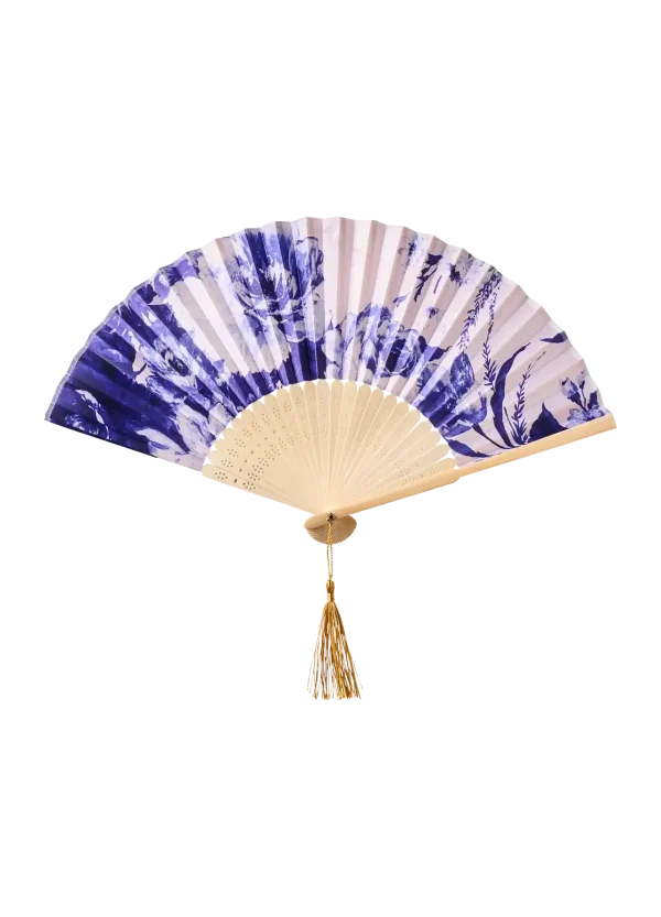 Powder Design Satin Fan - China Blue Blooms