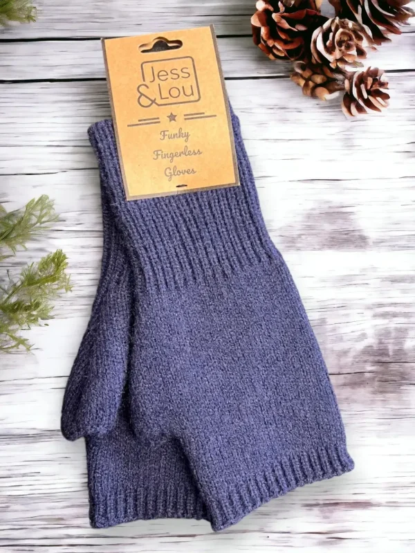 Jess & Lou - Cosy Plain Knit Fingerless Gloves - Image 8
