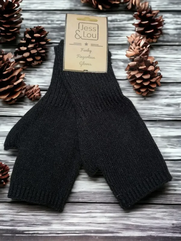 Jess & Lou - Cosy Plain Knit Fingerless Gloves - Image 4