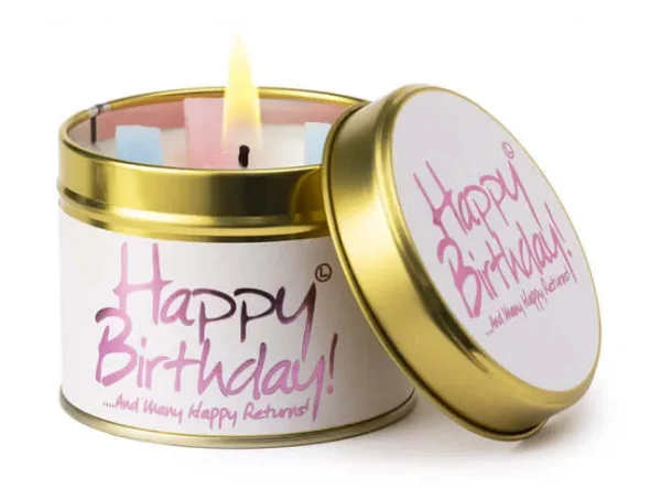 Lily Flame Happy Birthday Candle in a Tin