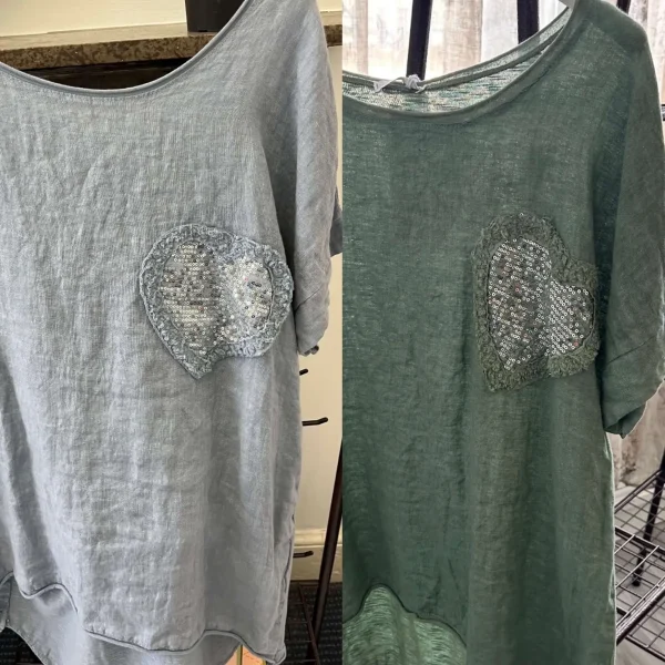 Ava Glitter Heart Linen Ladies T Shirt