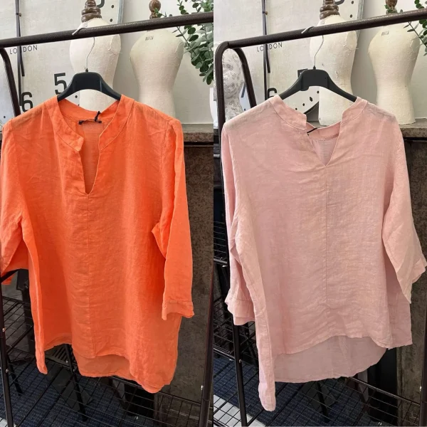 Venice Linen Grandad Collar Shirt