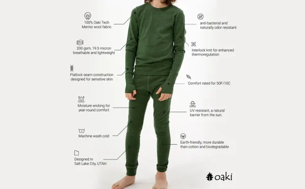 Oaki Kids Ultra-Soft Merino Wool Base Layer Kids, Breathable Merino Base Layer, Boys & Girls Thermals for Kids, Red Clay - Image 5
