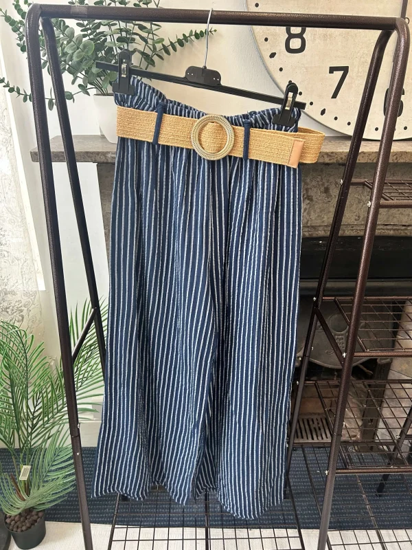 Jennifer Pinstripe Belted Palazzo Trouser - Image 2