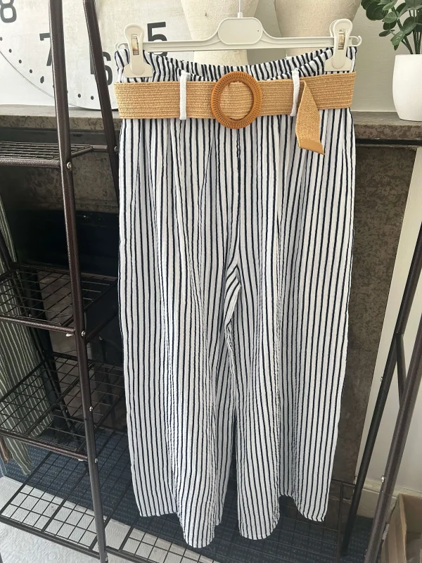 Jennifer Pinstripe Belted Palazzo Trouser - Image 3