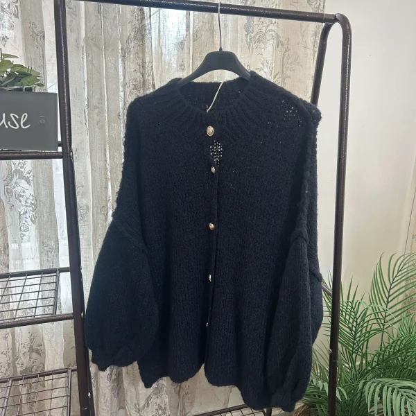 Exposed Seam Bubble Sleeve Cardigan - Image 7
