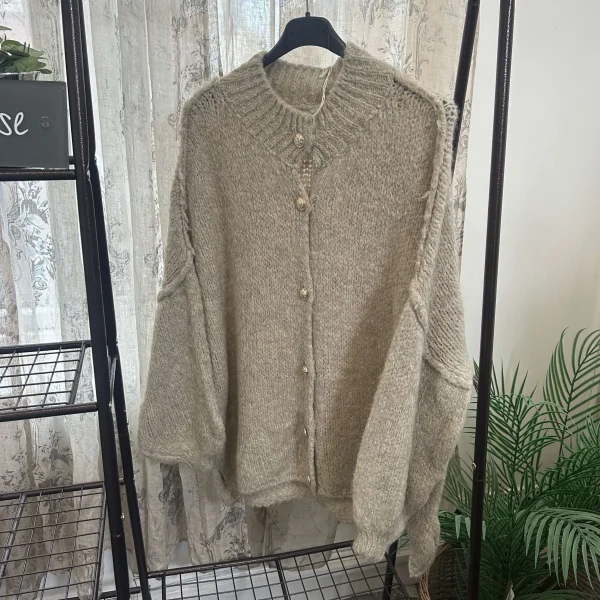 Exposed Seam Bubble Sleeve Cardigan - Image 6