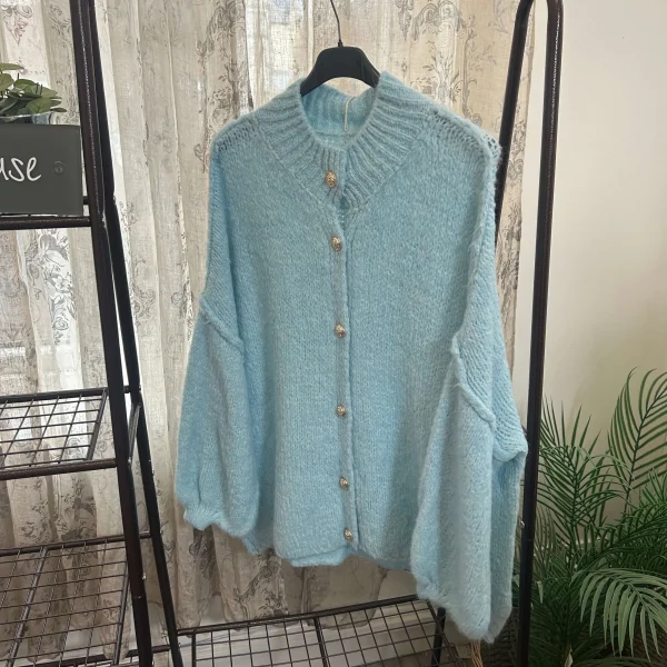 Exposed Seam Bubble Sleeve Cardigan - Image 5