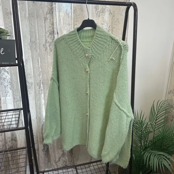 Exposed Seam Bubble Sleeve Cardigan - Image 3