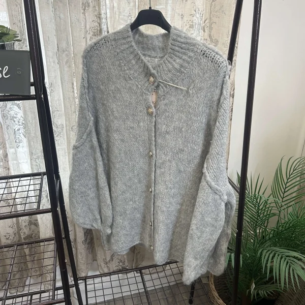 Exposed Seam Bubble Sleeve Cardigan - Image 2