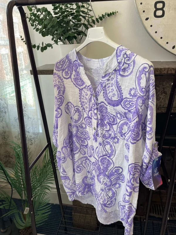 Casual 3 Button Blouse - Paisley - Image 3
