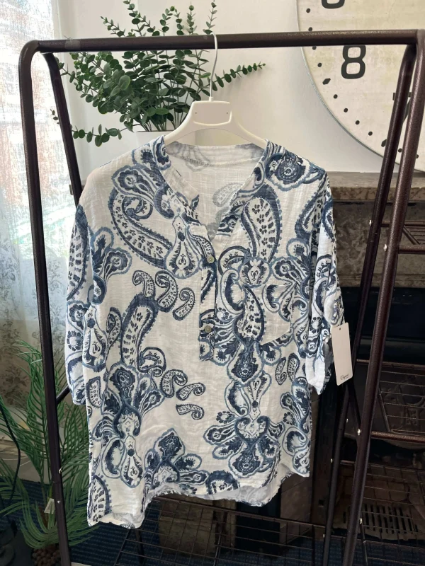 Casual 3 Button Blouse - Paisley - Image 4